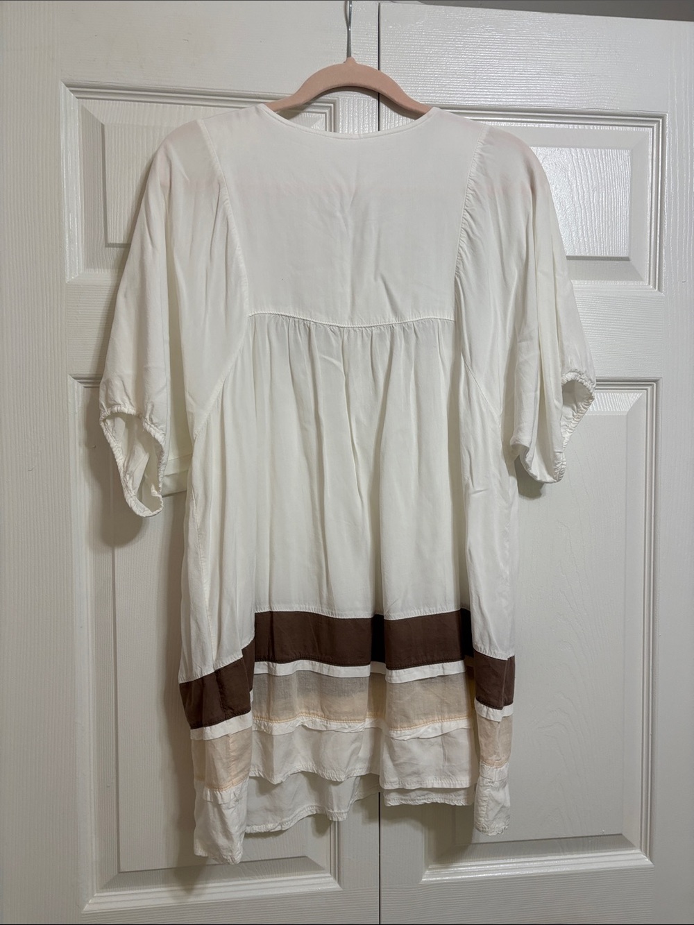 White Embroidered Mini Dress with Multicolor Floral Yoke and Contrast Hem - Picture 10 of 11